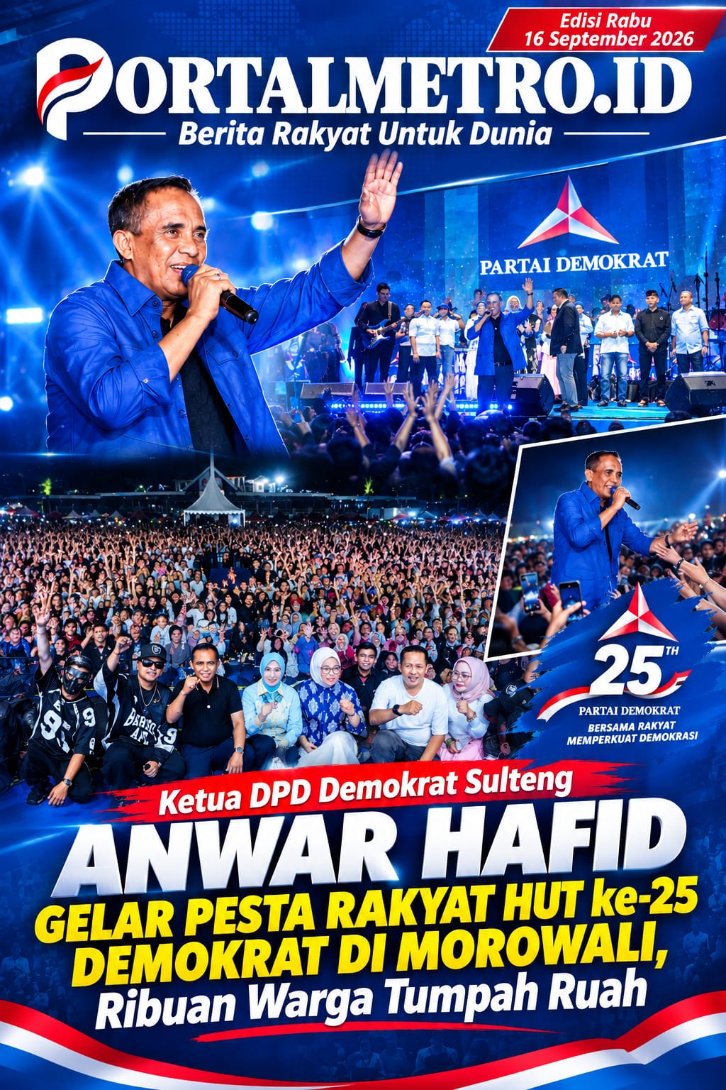 Ketua DPD Demokrat Sulteng Anwar Hafid Gelar Pesta Rakyat HUT ke-25 Demokrat di Morowali, Ribuan Warga Tumpah Ruah